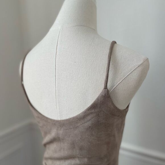 Design Lab Beige Moleskin Sueded Fabric Spaghetti Strap Fringe Slip Dress XS - Picture 5 of 8